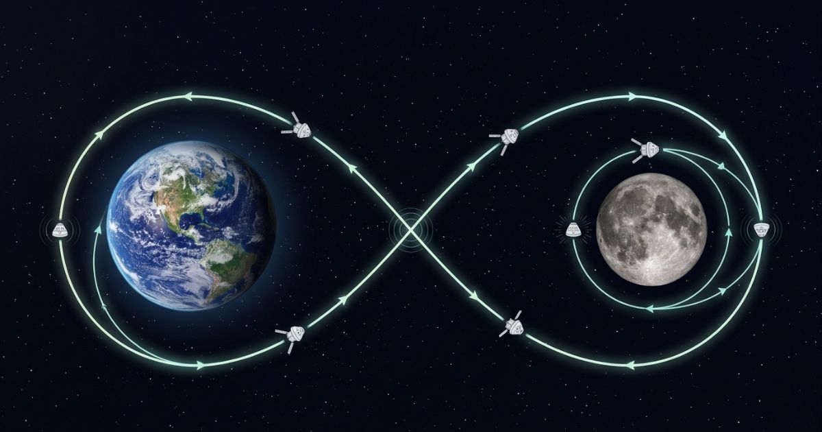 Artemis II mission trajectory — Earth se Moon tak figure-8 free-return path diagram 2026
